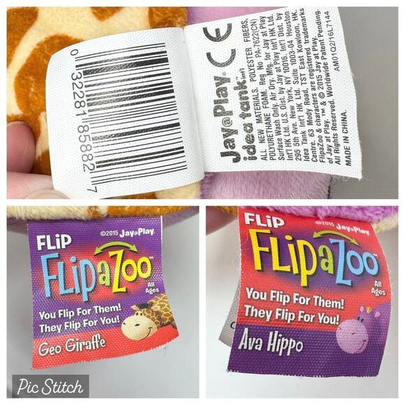 2015 Flip A Zoo Geo Giraffe Ava Hippo 2 in 1 Reversible Purple Brown 19" Plush - Picture 12 of 12